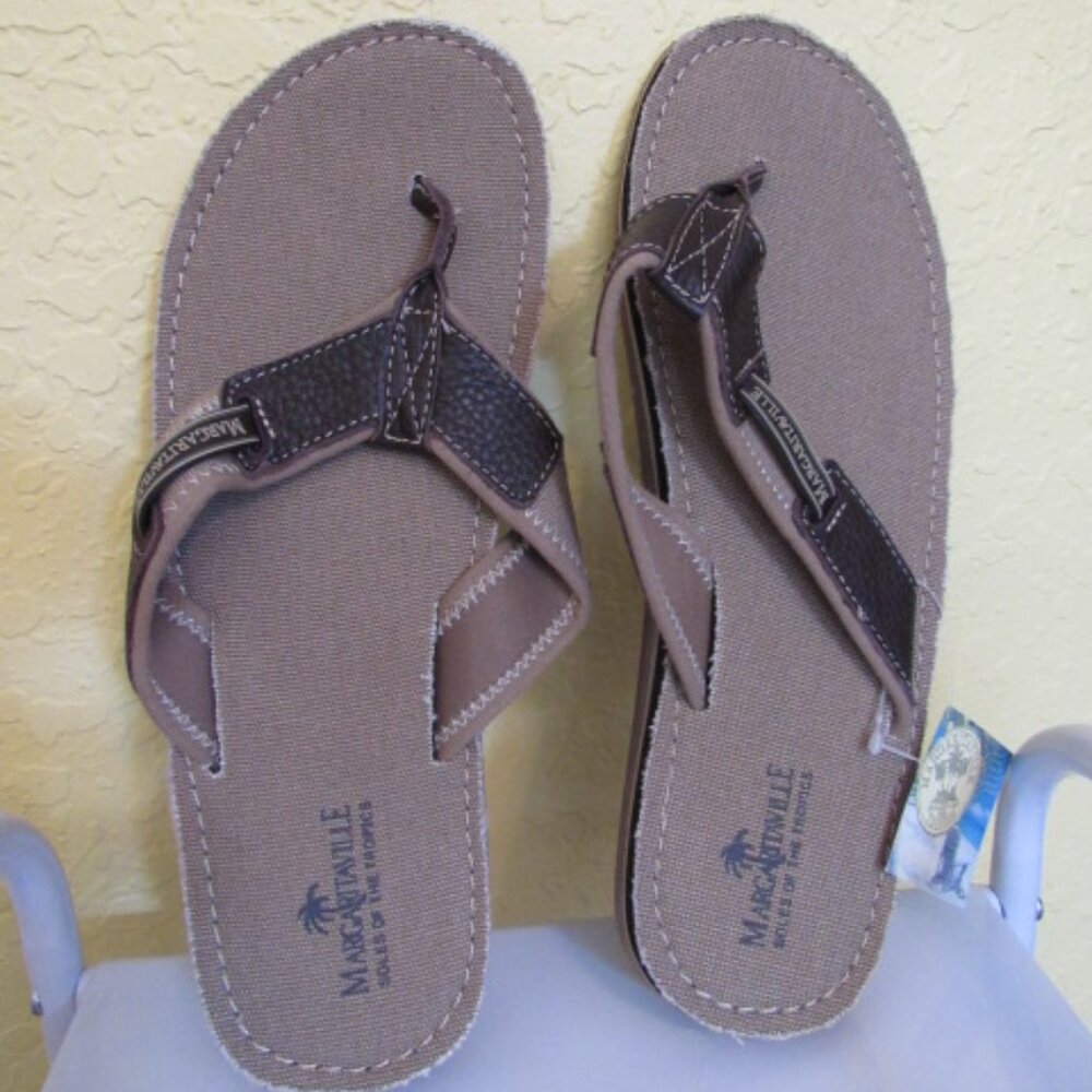 Margaritaville Mens Flip Flops Size 12 Brown Tan Canvas Footbed NWT